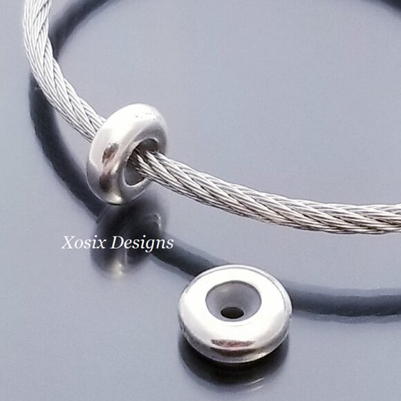 SS Cuff Bangle Bracelet 2 Rubber Stopper Beads / Removeable / Interchangeable - Picture 4 of 4